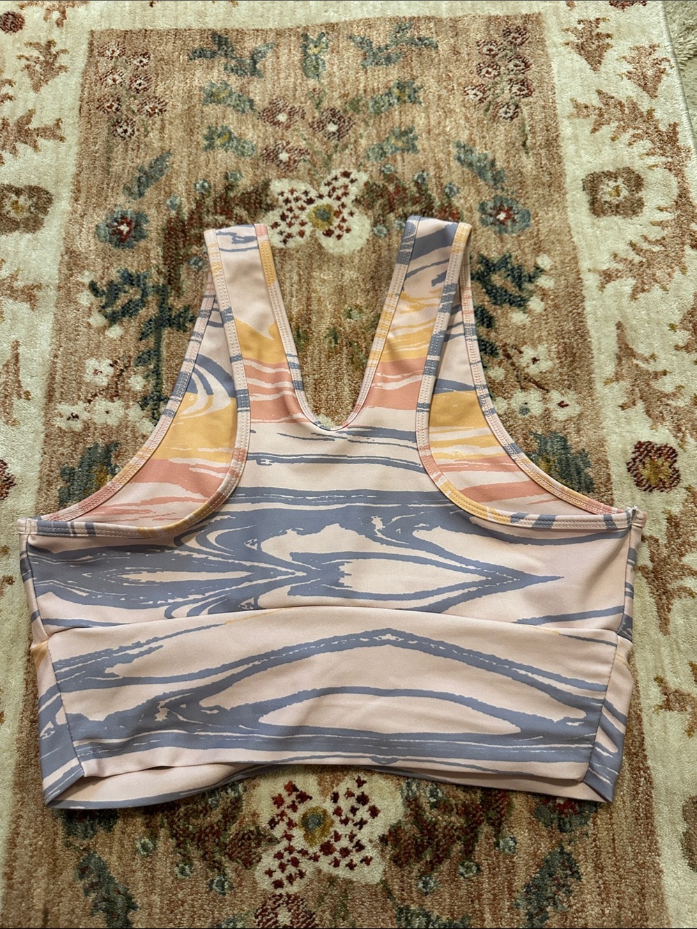 BECCA Peach, Yellow & Gray Striped Ruched Sports Bra Bodysuit - Picture 3 of 3
